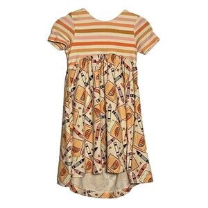 Liddybees Infant Girls Dress Size 18 - 24 Months Short Sleeve Striped Crayon